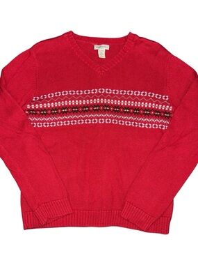 Vintage 90s Aeropostale Red Knit Sweater Fair Isle Pattern V Neck Women’s XL